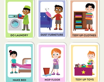 Household Chores Flash Cards Promoting Behaviour Discipline Home School Preschool Educational Children Toddler Kids