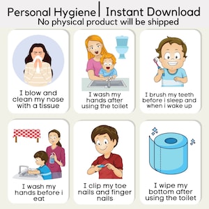 Personal Hygiene Flash Cards Home school Lernen Kinder Kleinkind Kinder Sofort Download Verhalten Fördern Reinigung