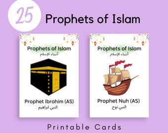 Prophets of Islam Cards For Children Kids Madrassa Islamic Allah Digital Printable PDF Muslim Prophets