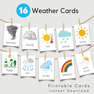 Cartes Météo Préscolaire Cartes Flash Imprimables Éducatif Montessori Apprentissage Numérique