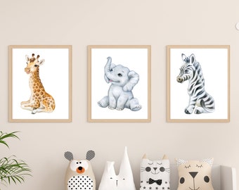 Safari Animal Nursery Wall Art, Posters Baby Animal Prints, Jungle theme, Nursery Pictures, Boho Nursery decorations, Gender Neutral nursery