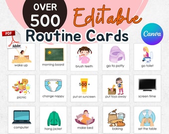 Daily Visual Routine Cards, EDITABLE Cards and Routine Chart, Daily Responsibilities,  Daily Schedule, Communication Cards, Visual Board