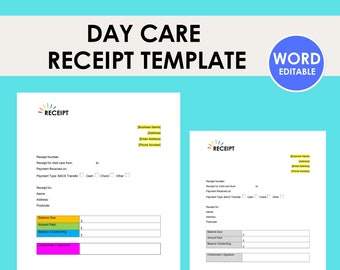 Day Care Receipt Template, Childminders, Nursery, Child Care, Finance Receipt, Editable Word, Printable
