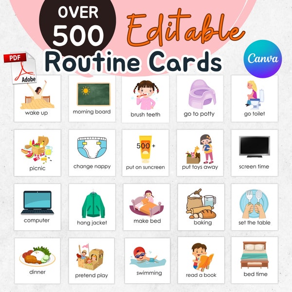 Daily Visual Routine Cards, EDITABLE Cards and Routine Chart, Daily Responsibilities,  Daily Schedule, Communication Cards, Visual Board