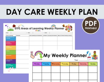 Day Care Weekly Planner, Childminder, Child Care Weekly Plan, Nursery Journal, Diary, Activity Plan, Forms Printable