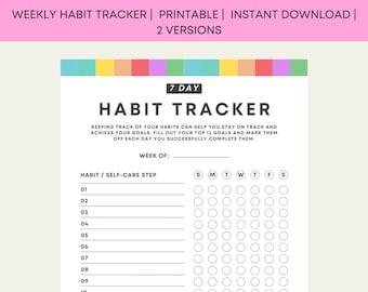 Weekly Habit Tracker Printable Digital Template Routine Tracker 7 Day Habit Challenge A4 Goals Goodnotes Habit Tracker