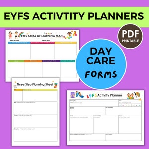 デイケア計画シート、EYFS 計画活動計画、チャイルドマインダーフォーム、デイケア印刷物、EYFS プランナー、保育園フォーム、評価