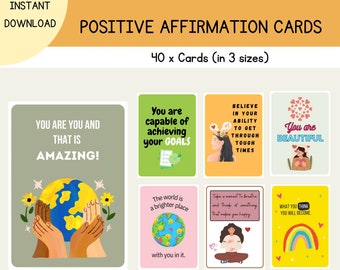 Positive affirmation cards wall art printable, positive quotes flash cards, affirmation mental health cards, digital, self care decor, love