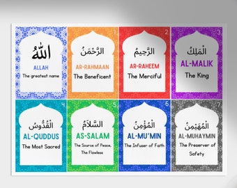 99 Names of Allah Islamic Art Quran Muslim Children Gift Printable Digital Dhikr Islam Cards Learning Quran Umrah Book Dua Kids Flash Cards