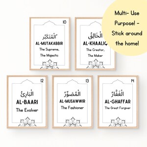 K&ouml;nnte beinhalten: Set von 4 druckbaren islamischen Kunstdrucken mit den 99 Namen Allahs in arabischer Kalligraphie. Jeder Druck enth&auml;lt den Namen in arabischer Sprache, die englische &Uuml;bersetzung und ein dekoratives Mandala-Design. Die Drucke sind mit 10, 12, 13 und 14 nummeriert.