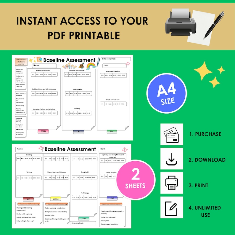 Day Care Baseline Assessment, EYFS Observation, Planning Childminder