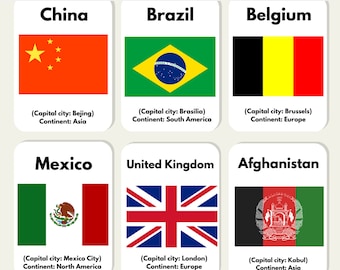 100 World Country Flags Flash Cards Instant Download Educational Learning Geography History Children Digital