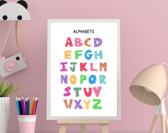 Alphabet Print, Alphabet Poster, Nursery Bedroom Playroom Alphabet Print, Educational Print, Kids Wall Art, Scandi Kids Alphabet, Kids decor