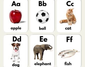 Alphabet Flash Cards Preschool Kids Children First Words Printable Digital Download Toddler Re usable
