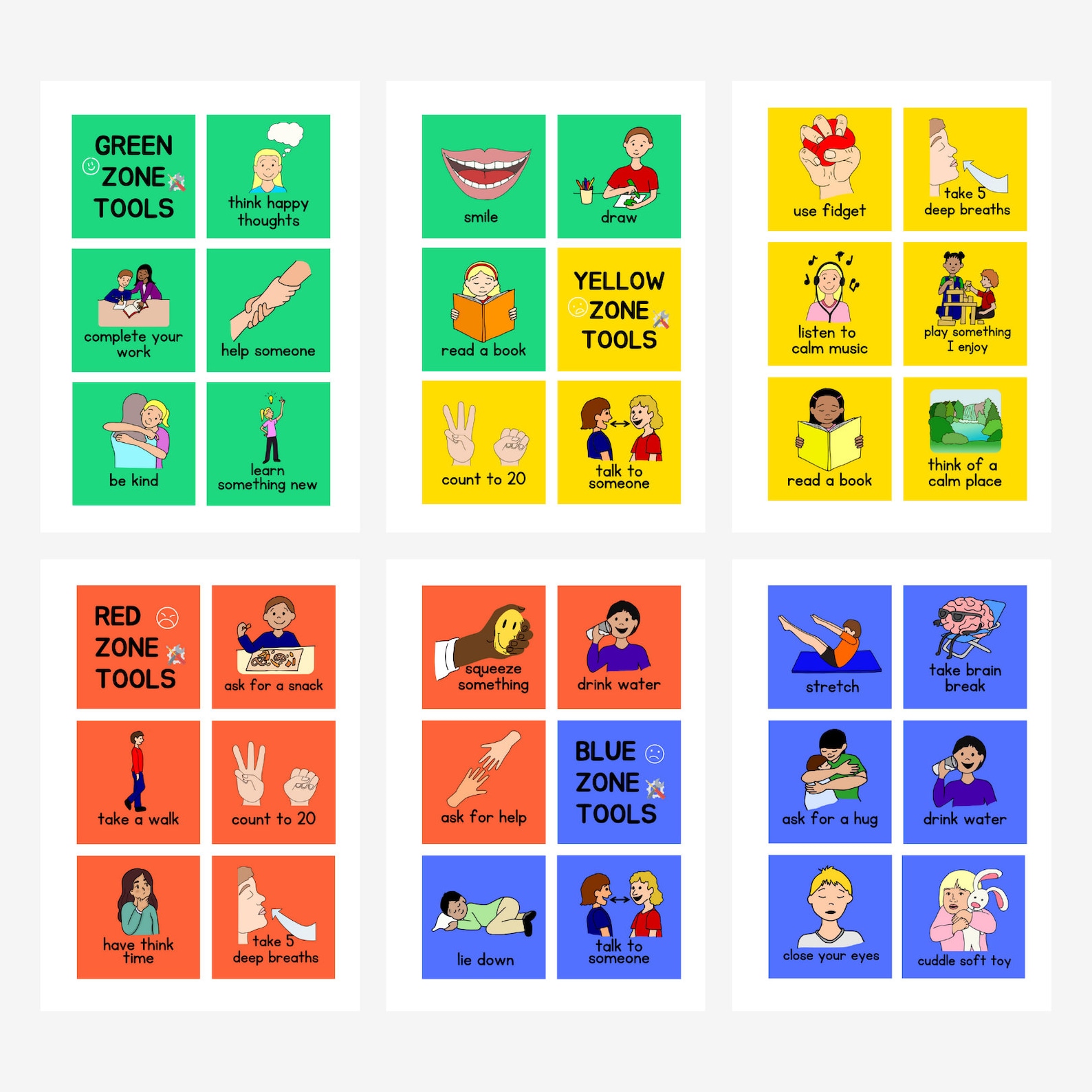 Zones of Regulation Flash Cards AND Display, Self Regulation Cards ...
