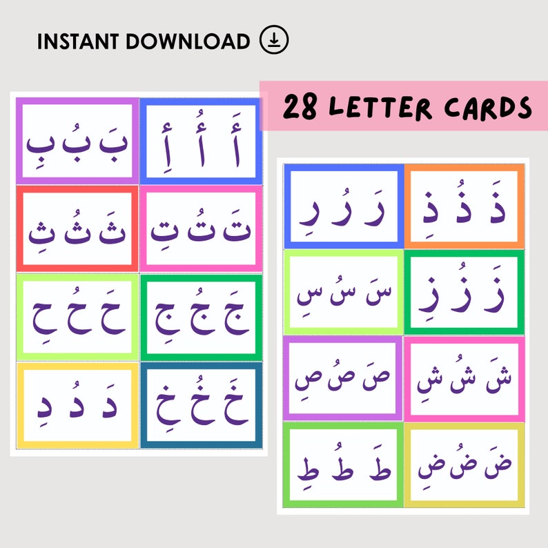 Arabic Alphabet Letter Flash Cards, Arabic Learning, Islamic Quran, Tajwid, Muslim Children
