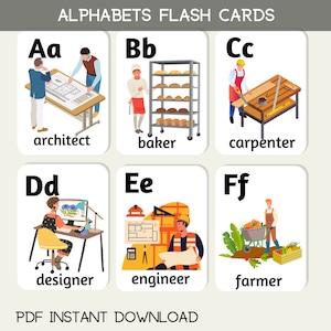 Alphabet Berufe Flash-Karten Sofortiger PDF-Download druckbare Kinder pädagogisches Lernen Home-Schule Montessori-Aktivität-Jobs
