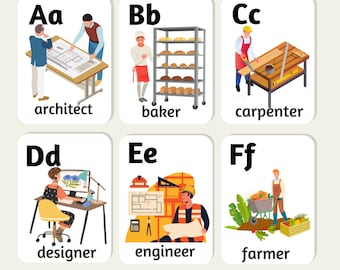 Alphabet Berufe Flash-Karten Sofortiger PDF-Download druckbare Kinder pädagogisches Lernen Home-Schule Montessori-Aktivität-Jobs