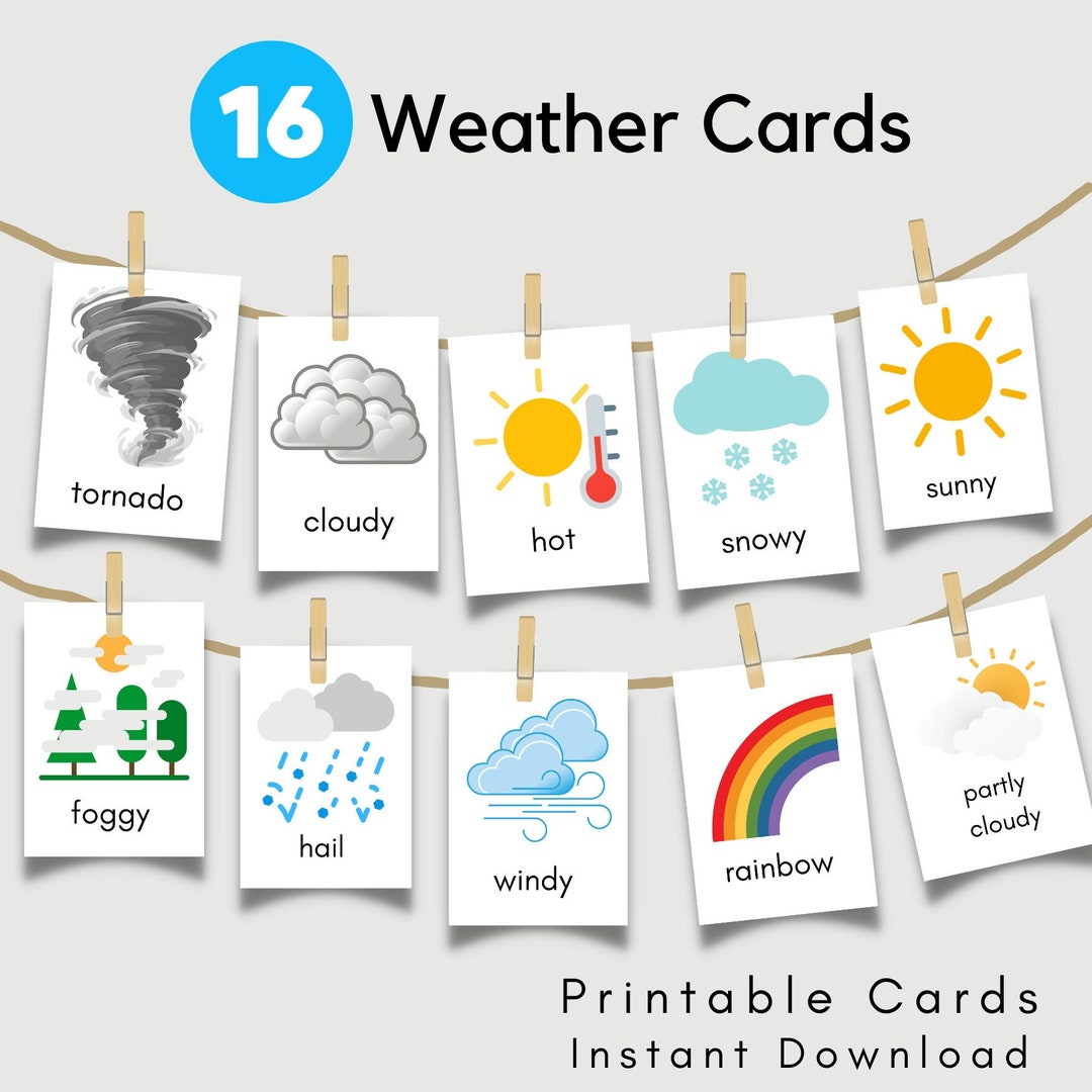 Weather Cards Preschool Printable Flash Cards Educational Montessori ...