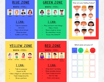 Zones of Regulation Display, Self Regulation Cards, Chart, Printable, Feelings, Emotions Bundle