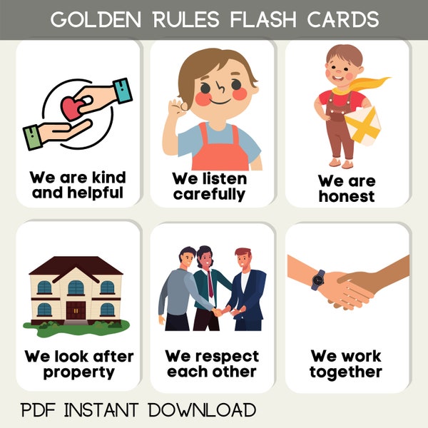 Class Room Golden Rules Home School Flash Cards Children Communication Education Children Behaviour Reward Learning