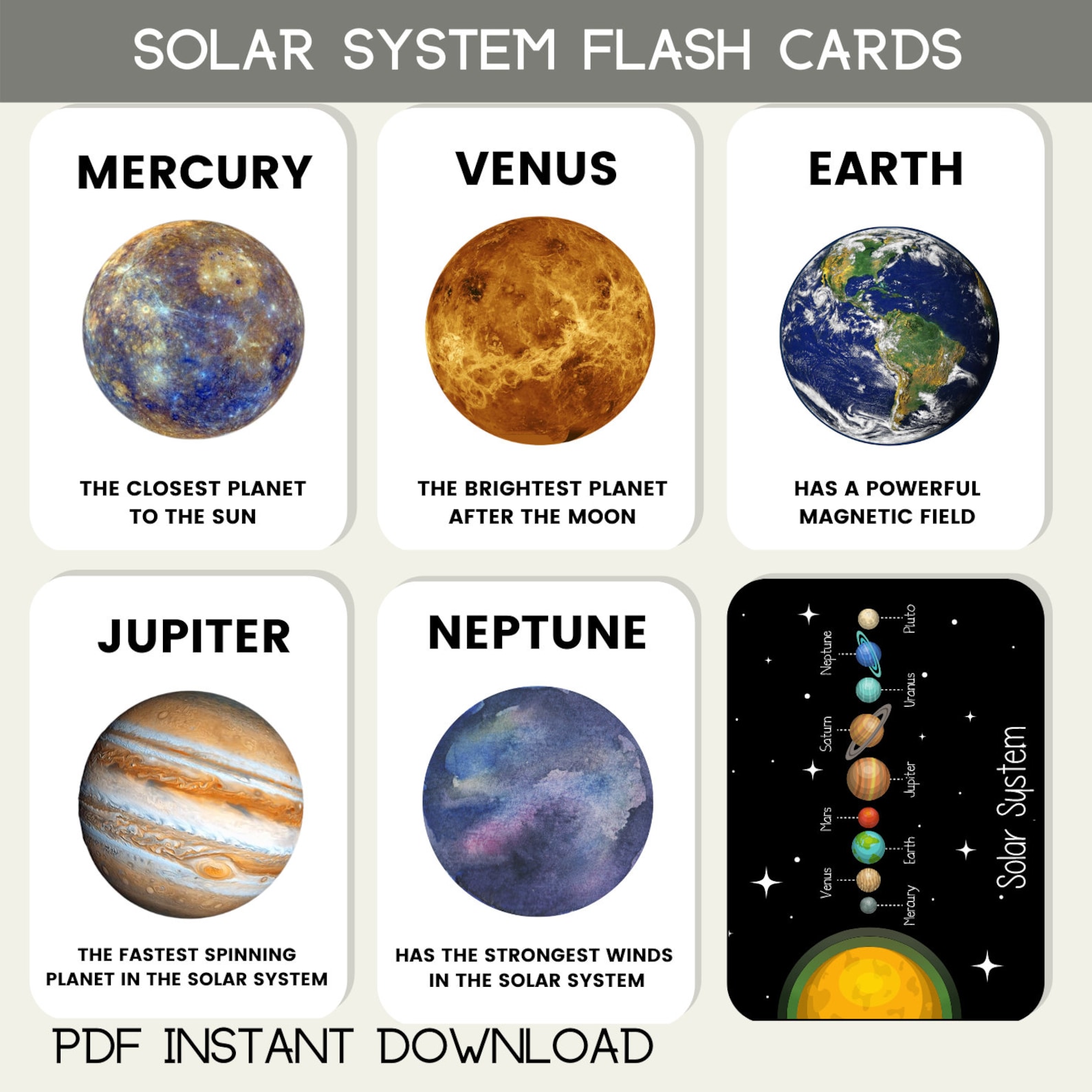 Solar System Flash Cards PDF Printable Download Children