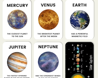 Solar System Planets Flash Cards PDF Printable Download Children Educational Kids Learning Activity Montessori Home School Science KS1 KS2