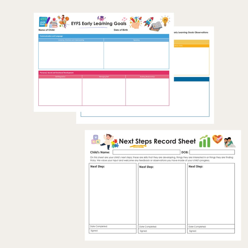 Day Care Learning Goals, EYFS Next Steps Record, Childminder Forms ...