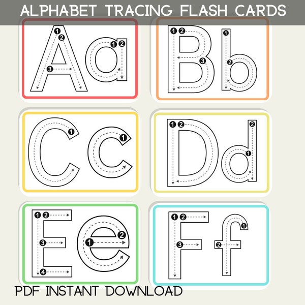 Alphabet Tracing Wipeable Flash Cards Practice Writing Children Kids Preschool First Words Printable Download PDF