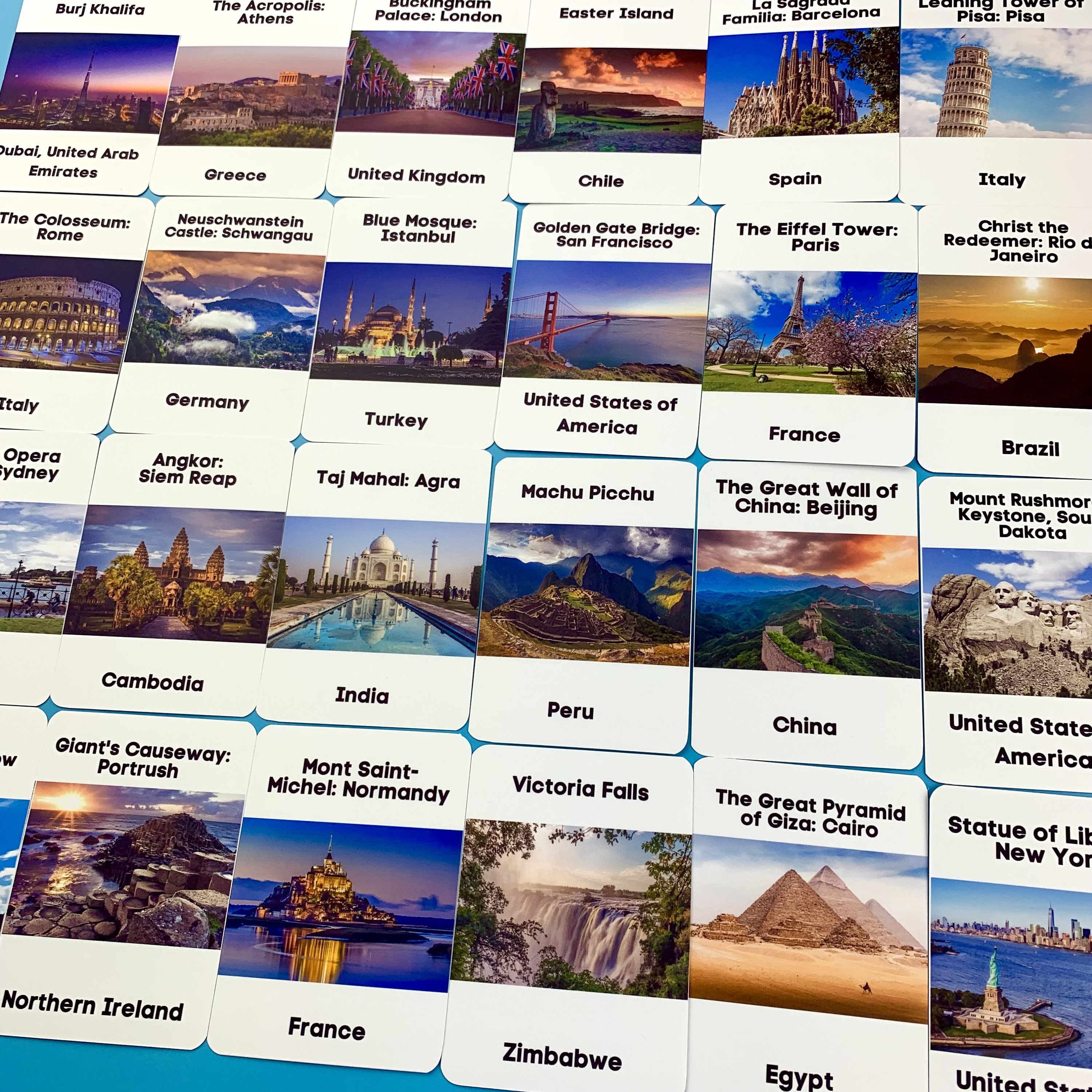 Famous Landmarks Flash Cards World Country Educational Children Digital