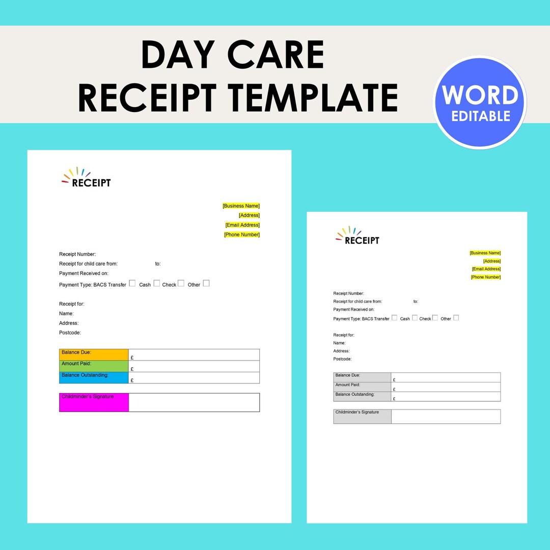 Day Care Receipt Template Childminders Nursery Child Care Finance Day Care Receipt Template Childminders Nursery Child Care Finance
