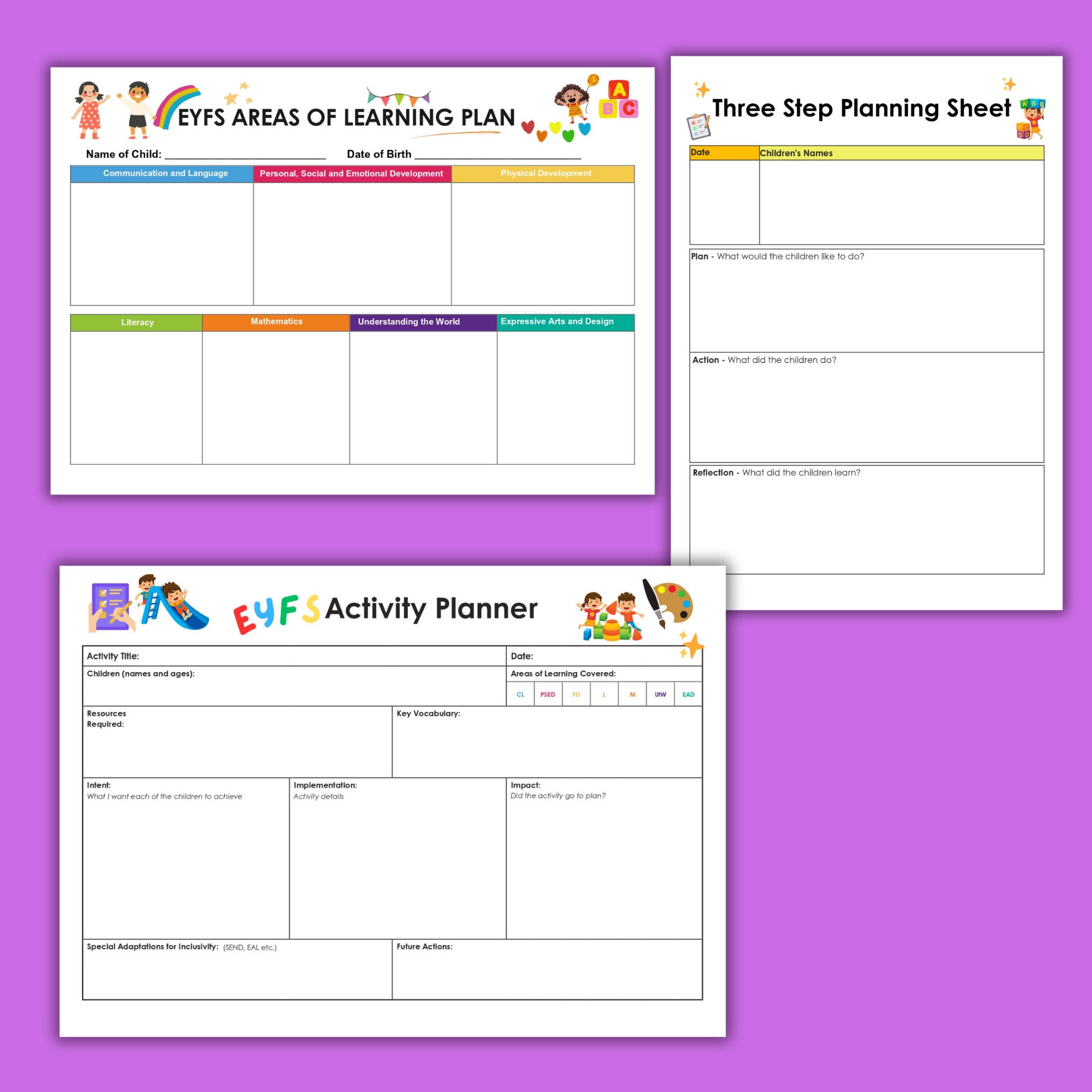 Day Care Planning Sheets, EYFS Plan Activity Plans, Childminder Forms