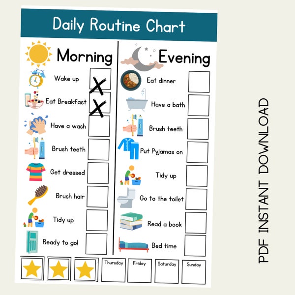 Daily Routine Chart Home School Autism Special Needs Children Kids Day Chart Reward Preschool Toddler Behaviour