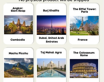 Famous Landmarks Flash Cards World Country Educational Children Digital Download Kids Geography Flags History
