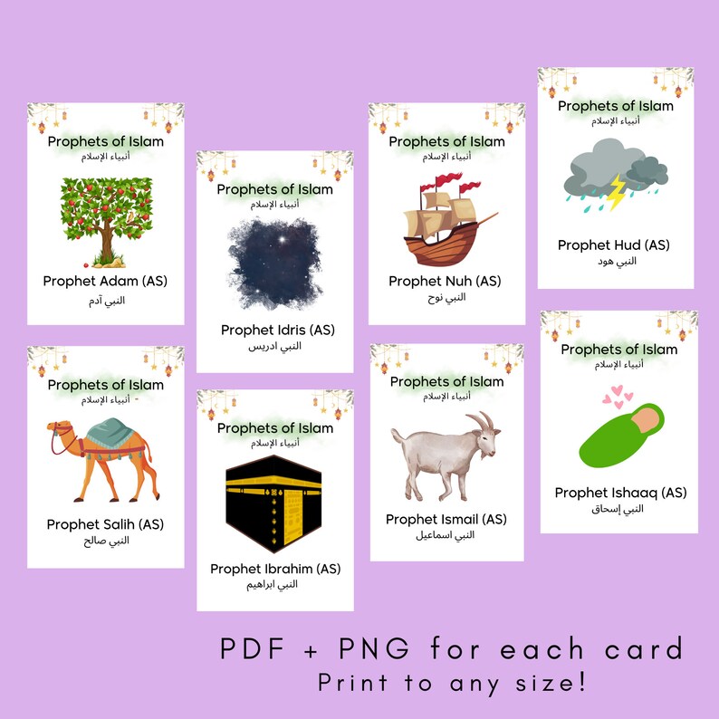 Prophets of Islam Cards for Children Kids Madrassa Islamic Allah ...