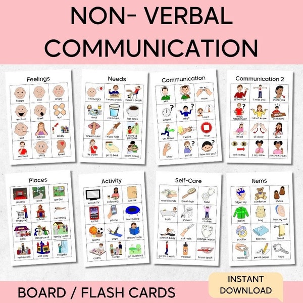 Non Verbal Communication Visual Board Flash Cards, Special Needs, Autistic Children, Autism , Speech Aid