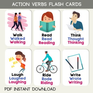 Aktion Verben Flash Karten Kinder Vorschule Lernaktivität Kinder Lernen Digitaler Download Druckbare Frequenz Wörter