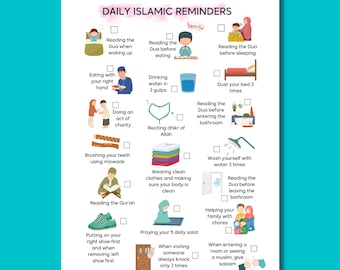 Daily Islamic Reminders Checklist Sunnah Children Islamic Deen Educational Programme, Daily Muslim Checklist Poster Nursery Wall Art