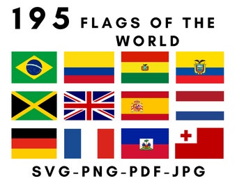 Drapeaux du monde Bundle Svg Pdf Png Jpg fichiers téléchargement numérique, 95 drapeaux du monde Mega Bundle, fichiers Svg, utilisation commerciale