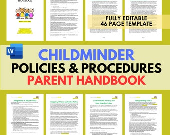 Daycare Parent Handbook Policies and Procedures Childminder Paperwork Home Nursery Day Care Forms Printable Preschool EYFS Ofsted