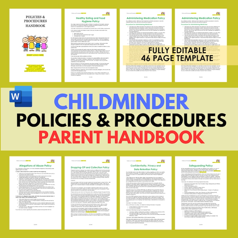 Daycare Parent Handbook Policies and Procedures Childminder Paperwork Home Nursery Day Care