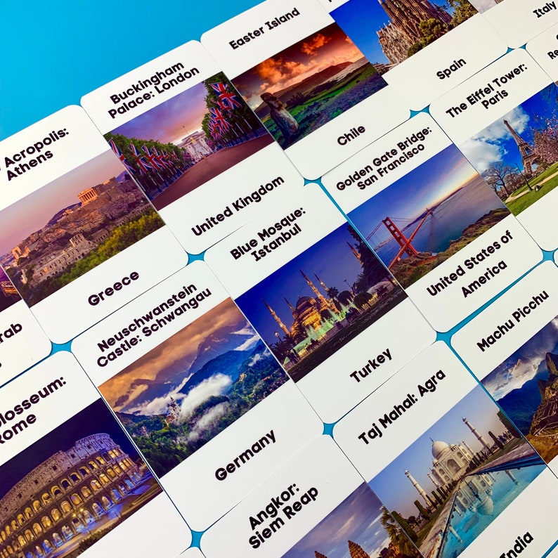 Famous Landmarks Flash Cards World Country Educational Children Digital