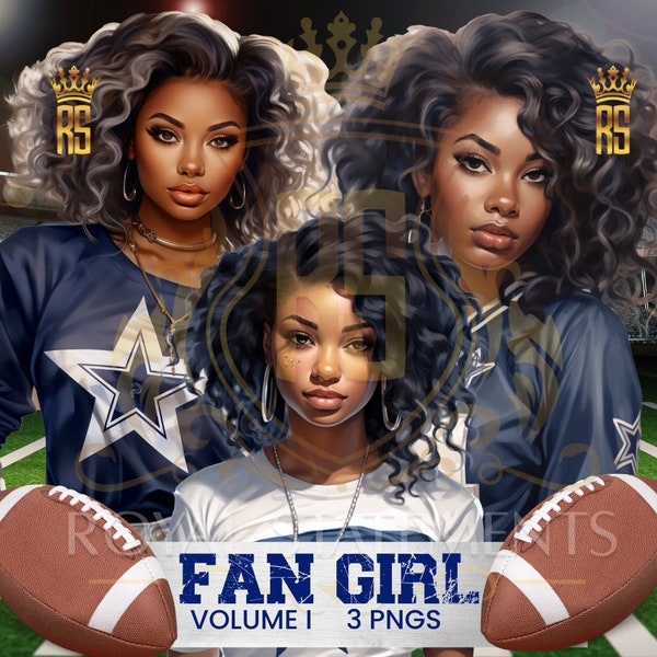 Cowboys, Fan Girl, PNGS, AI ART, Football girl, Football, Black Woman Clipart