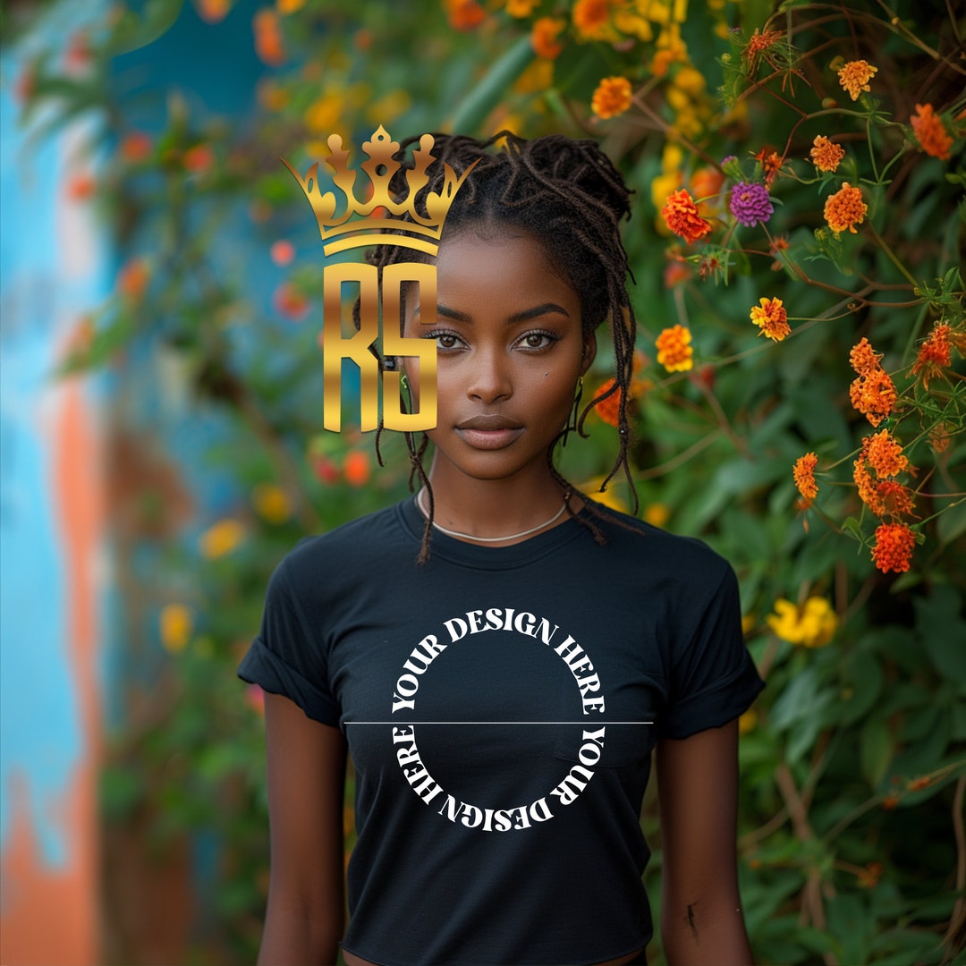 Realistic Black Woman T-shirt Mockup African American Tshirt Black