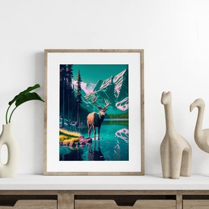 Printable Wall Art, Wall Décor, Beautiful Mountains, Deer Pictures, Mountain Photos, Beautiful Lake Photos