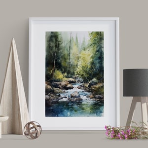 Art mural imprimable, Serenity River, Forest River, Beautiful Forest Floor, Idée cadeau, Cadeau maison et bureau