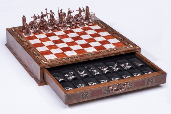 Custom Chess Set - Rosewood Chess Board Storage Box with Personalized Plate