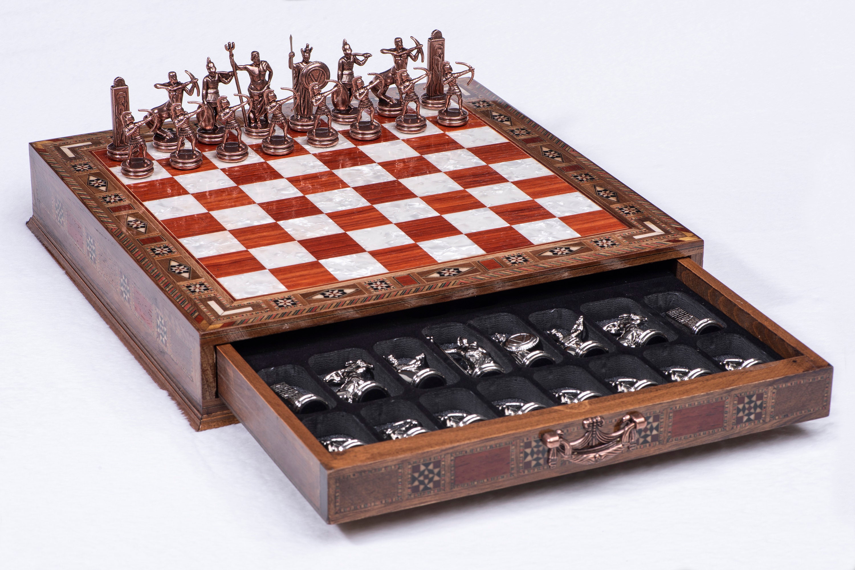 15.3 Personalized Chess Set Handmade, Sets With Metal Pieces, Schach,  Custom Set, Board Storage - Yahoo Shopping