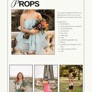 Op de afbeelding: Drie afbeeldingen van jonge vrouwen in verschillende omgevingen. De eerste afbeelding toont een vrouw in een lichtblauwe jurk die een boeket bloemen vasthoudt. De tweede afbeelding toont een vrouw in een roze jurk die een fles champagne vasthoudt. De derde afbeelding toont een vrouw in een wit en rood cheerleading-uniform die pompoenen vasthoudt.