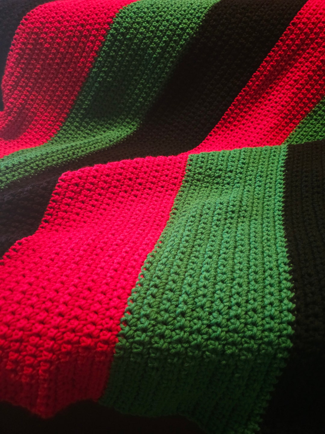 Christmas Crochet Throw Blanket Red Green & Black limited Etsy